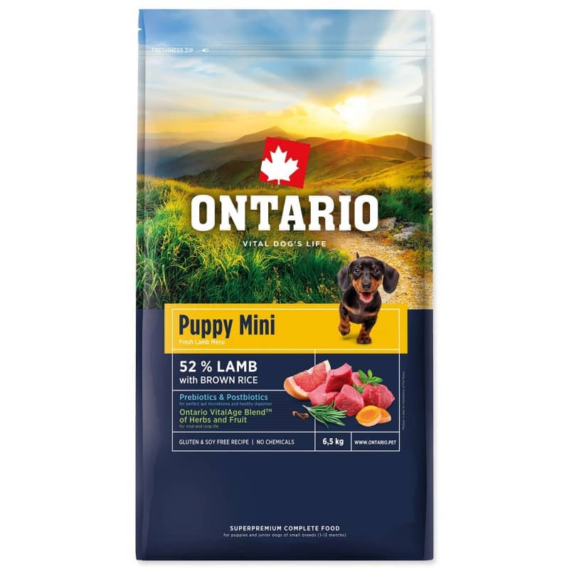 ONTARIO DOG PUPPY MINI LAMB & BROWN RICE suņu barība 6.5kg